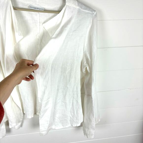 bryn Walker White Linen open jacket Flare Bell Sleeve minimalist coastal - Picture 4 of 8